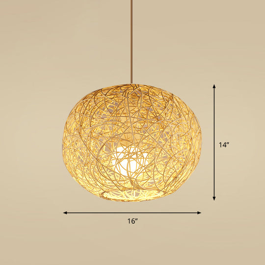 Handcrafted Bamboo Ceiling Light - Asian Style Hanging Lamp For Restaurants 1 Bulb Wood Fixture / G