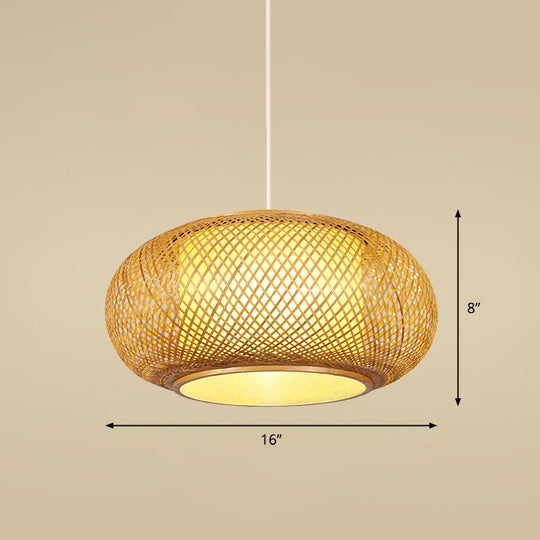 Handcrafted Bamboo Ceiling Light - Asian Style Hanging Lamp For Restaurants 1 Bulb Wood Fixture / C