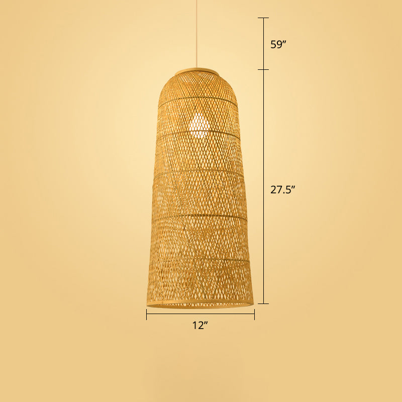 Woven Bamboo Pendant Light - Modern Single Wood Hanging Ceiling Fixture For Restaurants