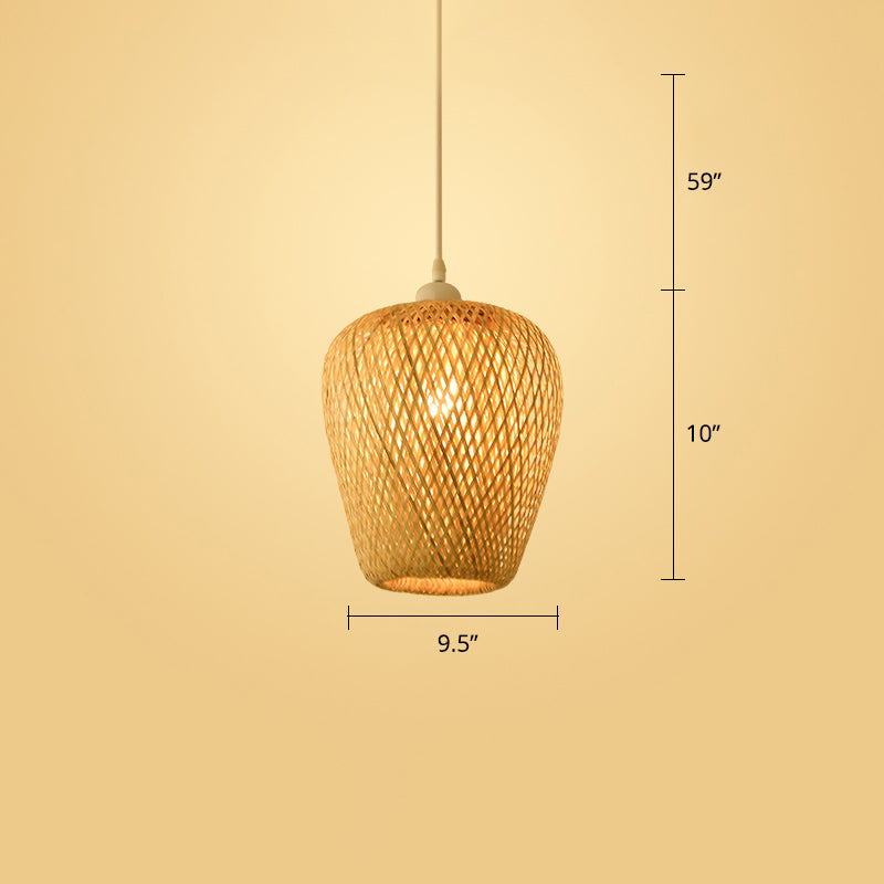 Woven Bamboo Pendant Light - Modern Single Wood Hanging Ceiling Fixture For Restaurants / C