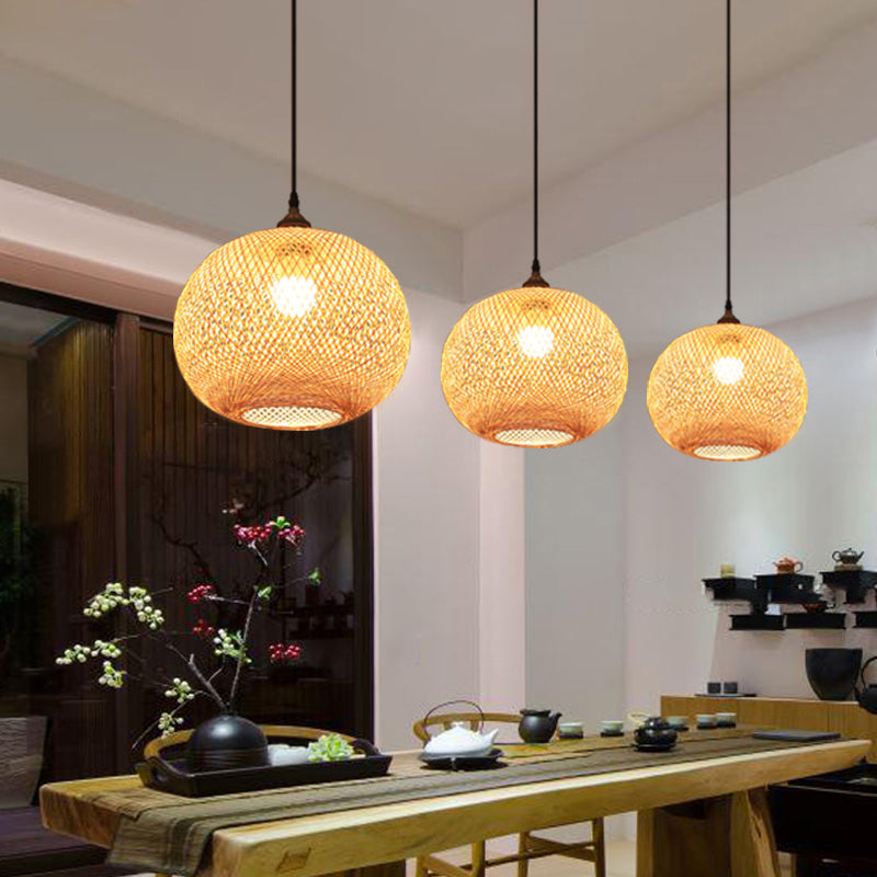 Handwoven Bamboo Pendant Light - Contemporary Wood Suspension Fixture