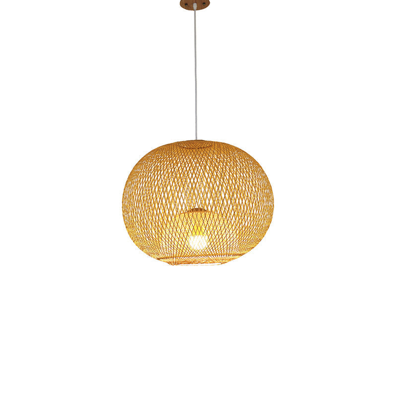 Handwoven Bamboo Pendant Light - Contemporary Wood Suspension Fixture