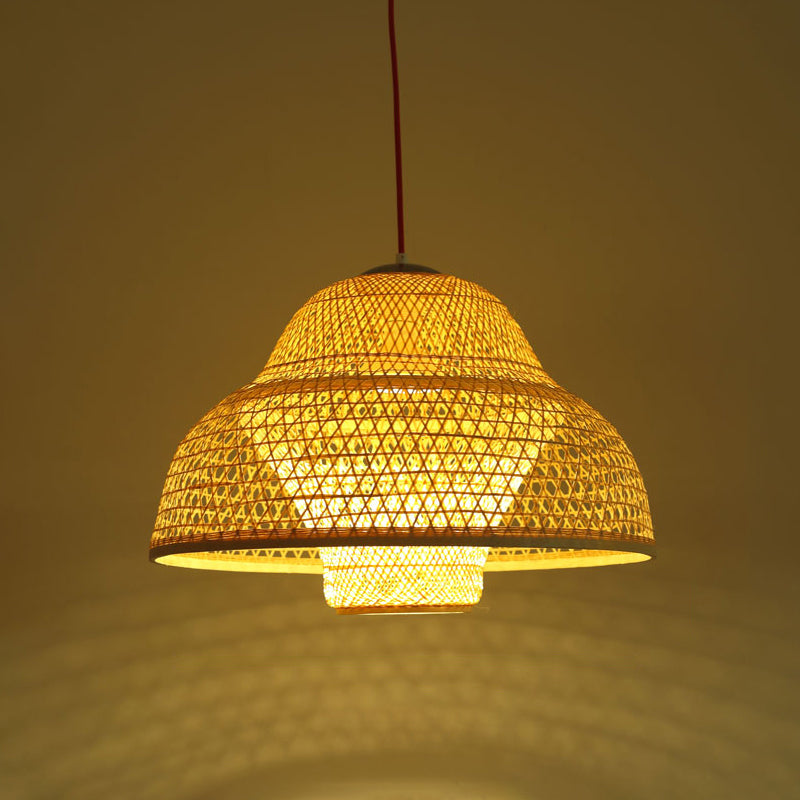 Handwoven Bamboo Pendant Light - Contemporary Wood Suspension Fixture