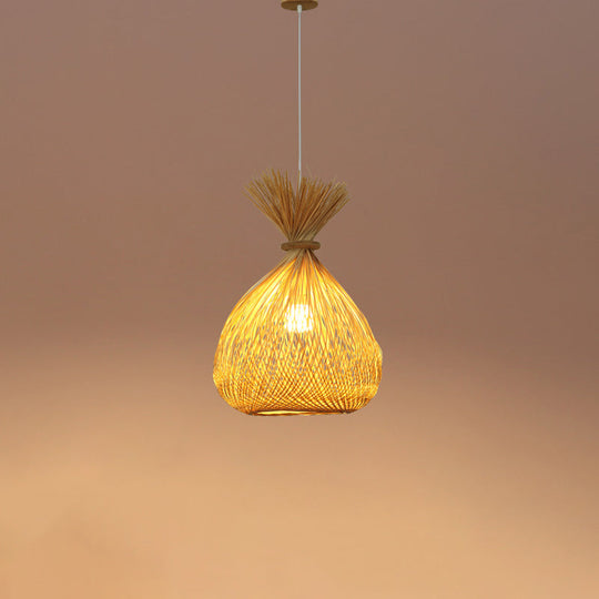 Handwoven Bamboo Pendant Light - Contemporary Wood Suspension Fixture