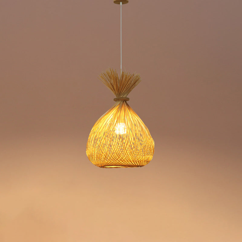 Handwoven Bamboo Pendant Light - Contemporary Wood Suspension Fixture / D