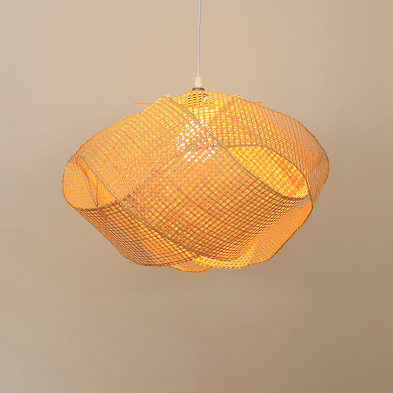 Handwoven Bamboo Pendant Light - Contemporary Wood Suspension Fixture