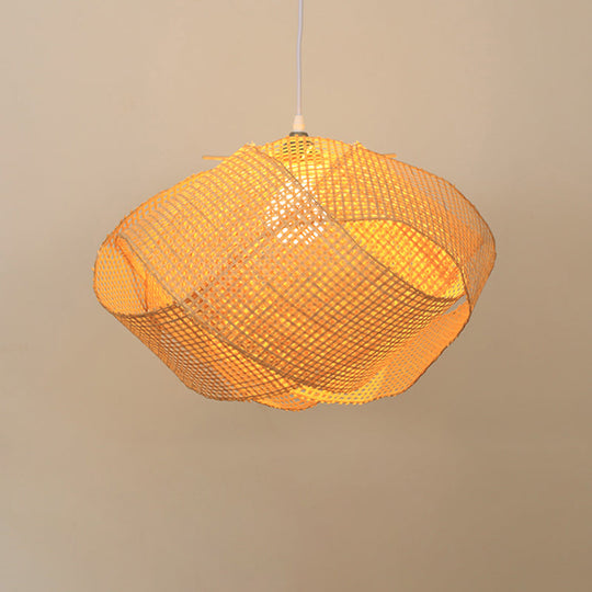 Handwoven Bamboo Pendant Light - Contemporary Wood Suspension Fixture / F