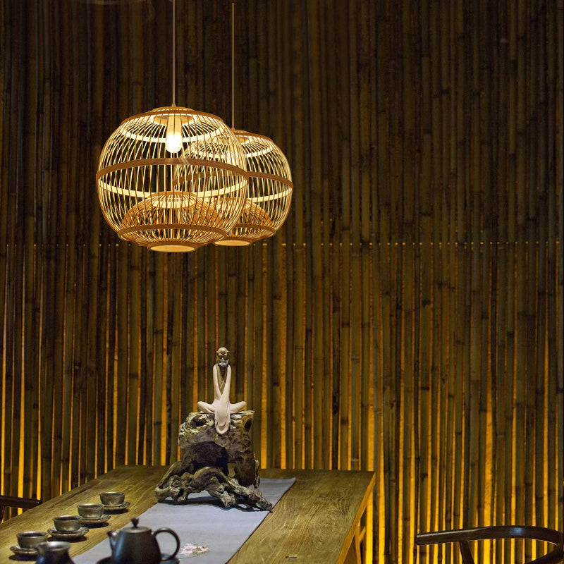 Simplicity Bamboo Globe Pendant Light Fixture For Restaurants