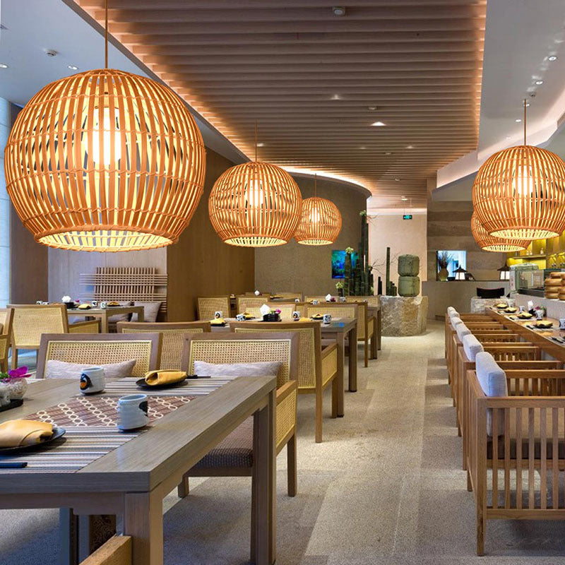 South-East Asia Bamboo Globe Pendant Light For Restaurants