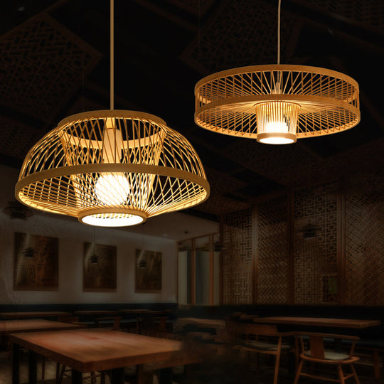 Woven Bamboo Hanging Lamp - Minimalist Suspension Lighting For Restaurants