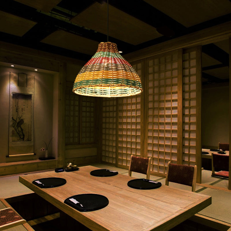 Rattan Wood Hanging Pendant Light For Modern Restaurants - Shaded Ceiling Design