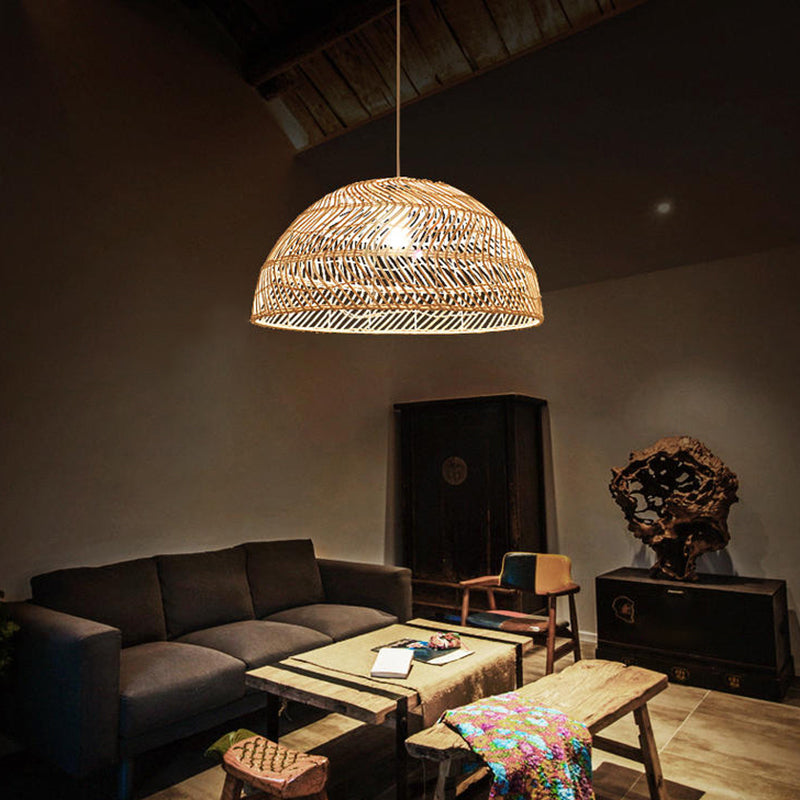 Dome Shaded Rattan Pendant Light - Simplicity & Elegance In 1-Light Wood Fixture
