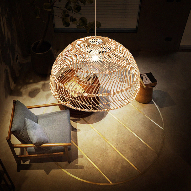 Dome Shaded Rattan Pendant Light - Simplicity & Elegance In 1-Light Wood Fixture