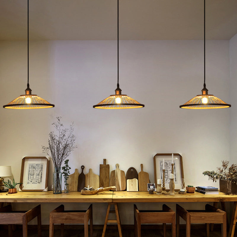 Asian Style Bamboo Ceiling Light: Hemispherical 1 Bulb Wood Hanging Lamp For Restaurants / C