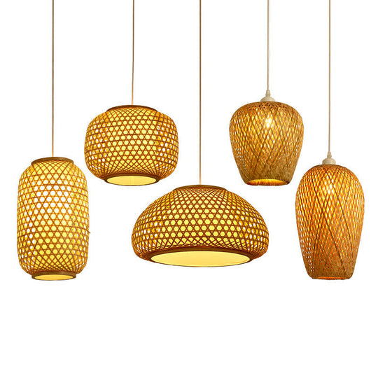 Sleek Handwoven Wood Suspension Light - Minimalist Rattan Pendant Ceiling Lamp