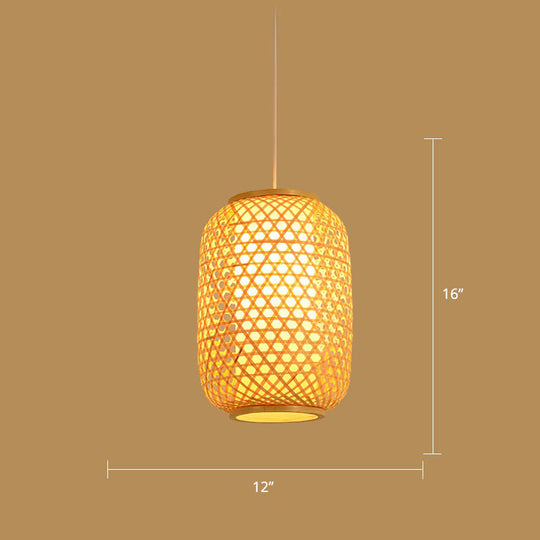 Sleek Handwoven Wood Suspension Light - Minimalist Rattan Pendant Ceiling Lamp
