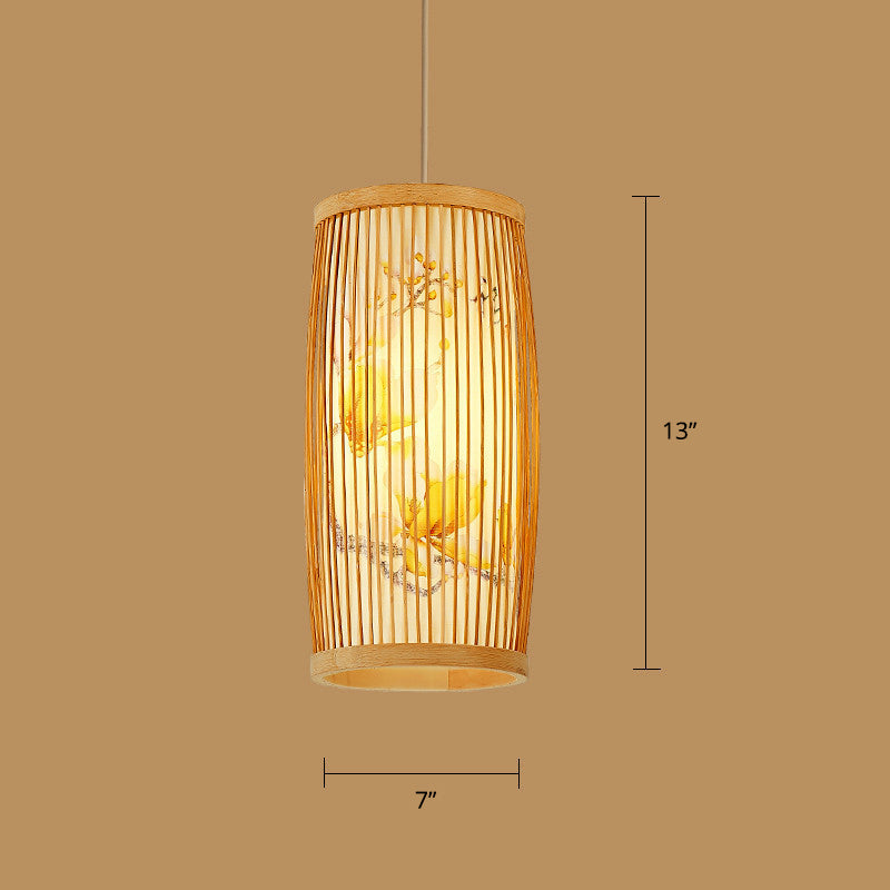 Sleek Handwoven Wood Suspension Light - Minimalist Rattan Pendant Ceiling Lamp / G