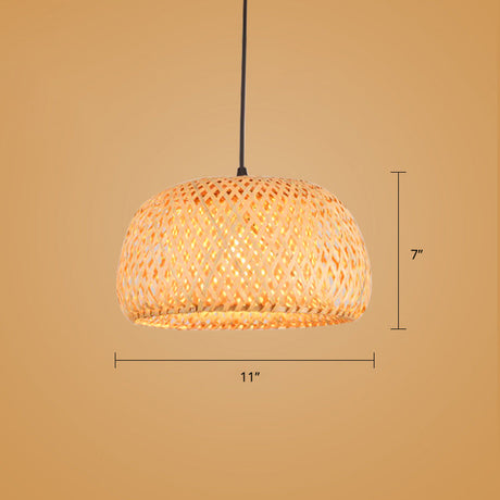 Sleek Handwoven Wood Suspension Light - Minimalist Rattan Pendant Ceiling Lamp