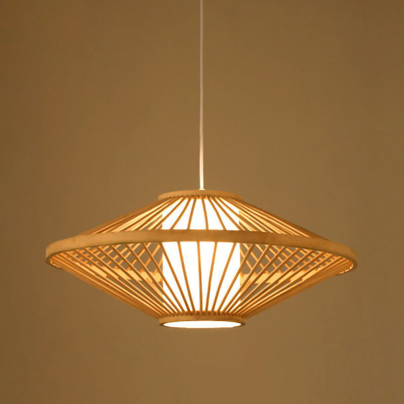 Sleek Handwoven Wood Suspension Light - Minimalist Rattan Pendant Ceiling Lamp / M