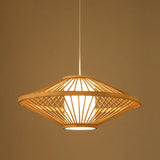 Sleek Handwoven Wood Suspension Light - Minimalist Rattan Pendant Ceiling Lamp / M