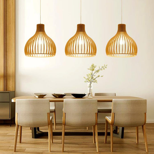 Modern Wood Geometrical Single Pendant Ceiling Light For Restaurants / Small A