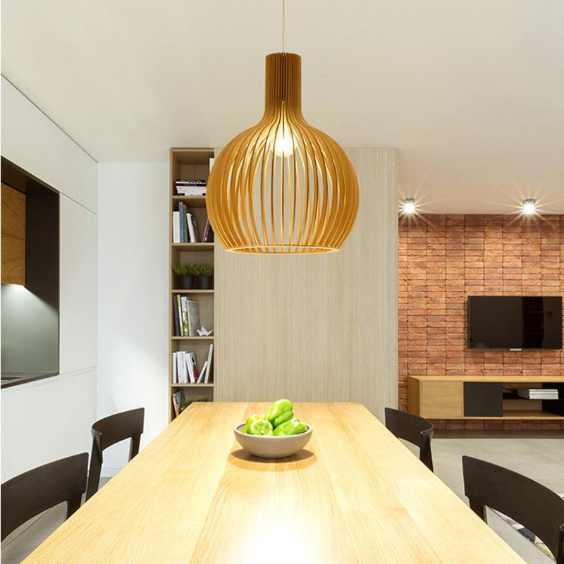 Modern Wood Geometrical Single Pendant Ceiling Light For Restaurants / Small B