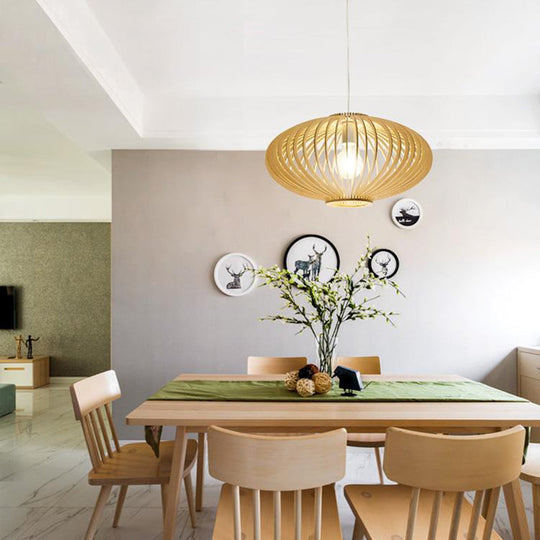Modern Wood Geometrical Single Pendant Ceiling Light For Restaurants / Small C