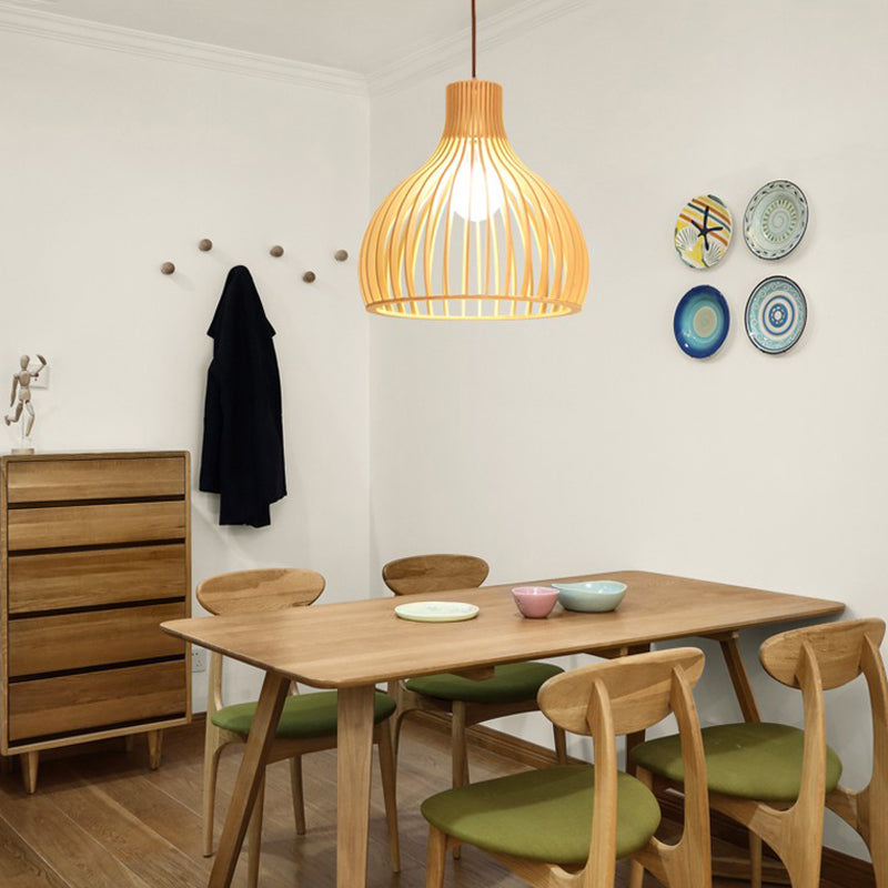 Modern Wood Geometrical Single Pendant Ceiling Light For Restaurants