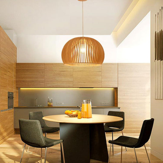 Modern Wood Geometrical Single Pendant Ceiling Light For Restaurants / Small D