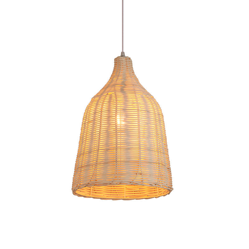 Contemporary Wood Pendant Light: Handcrafted In South-East Asia Single-Bulb Rattan Suspension / A