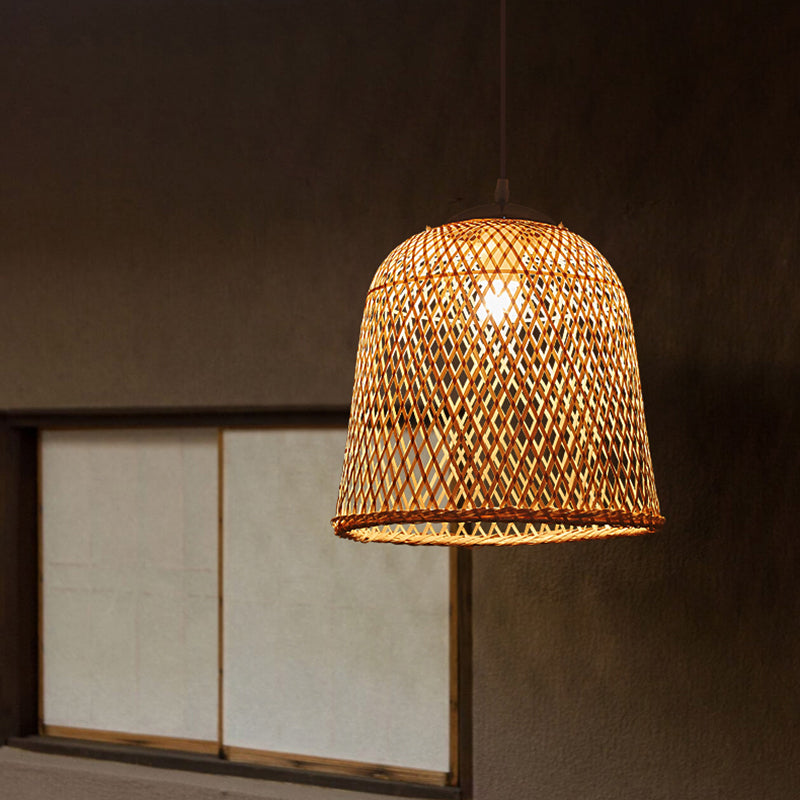 Bamboo Bell Pendant Light: Contemporary Wood Single-Bulb Suspension