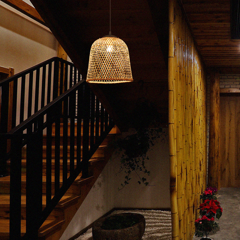 Bamboo Bell Pendant Light: Contemporary Wood Single-Bulb Suspension