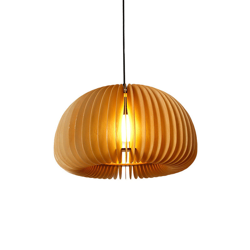 Wooden Asian Dome Ceiling Hanging Light For Restaurants - Stylish 1-Bulb Fixture
