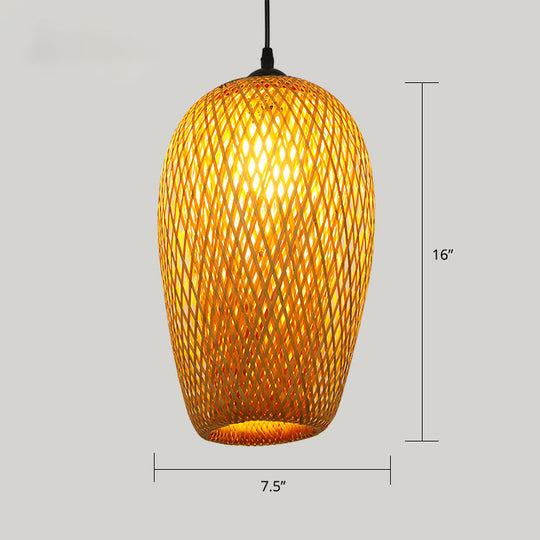 Handwoven Rattan Suspension Light: Simplicity Wood Pendant Fixture / E