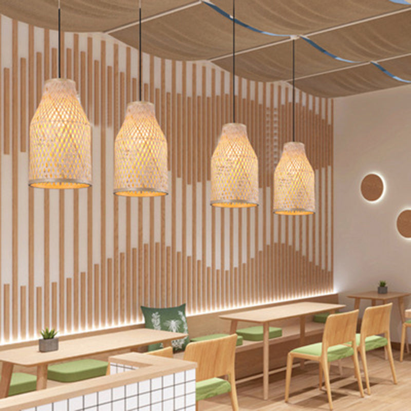 Bamboo Pendant Ceiling Light For Minimalist Restaurants Wood / A