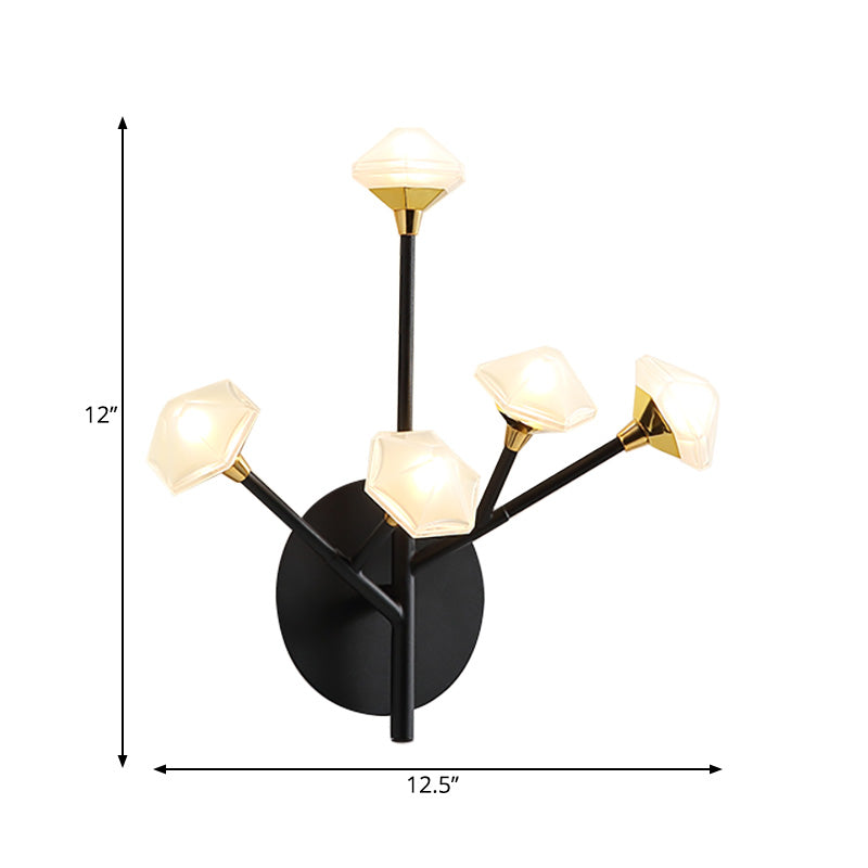Modern Geometric Wall Sconce With 5 Black/Gold Lights And Branching Acrylic Shade Design