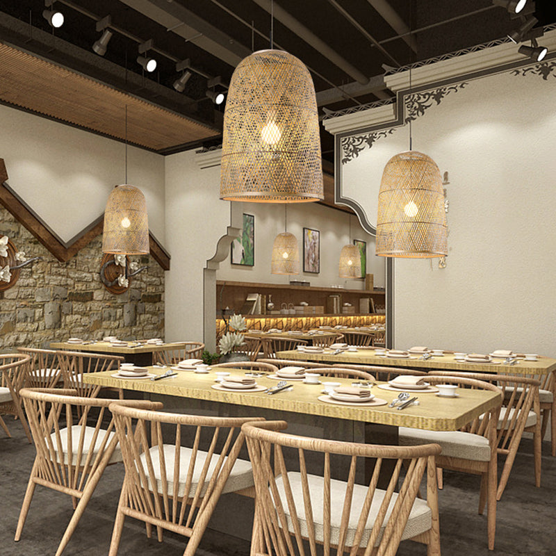 Bamboo Pendant Ceiling Light For Minimalist Restaurants Wood / F