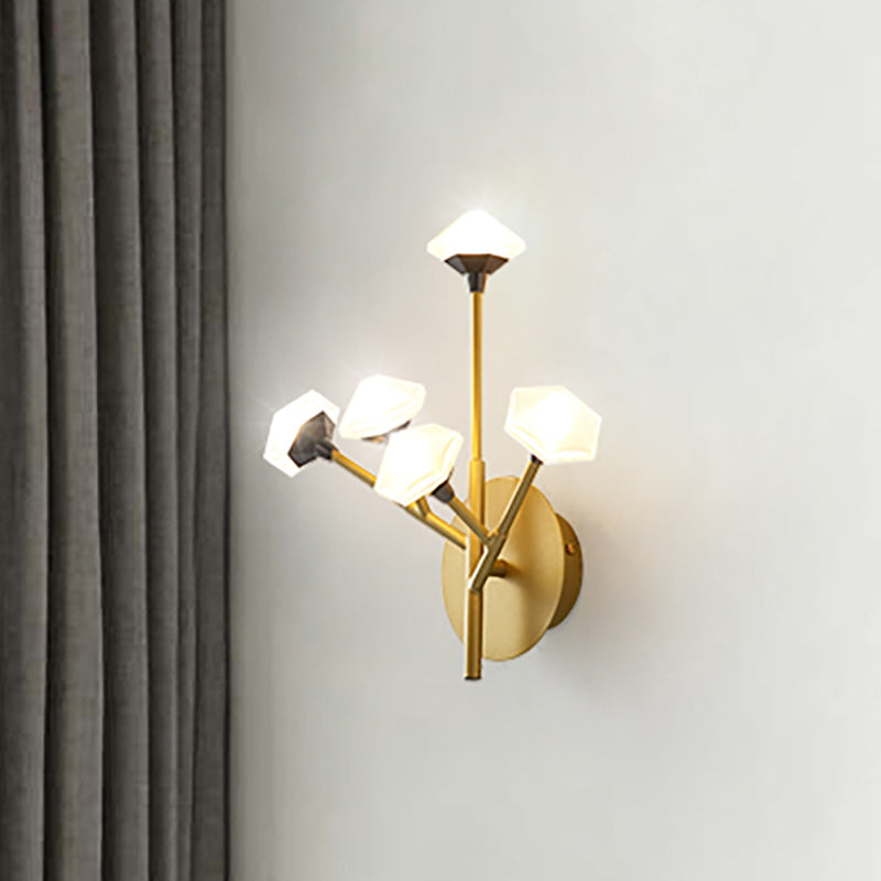 Modern Geometric Wall Sconce With 5 Black/Gold Lights And Branching Acrylic Shade Design Brass
