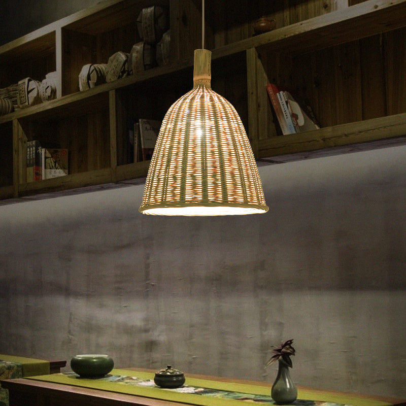 Bamboo Funnel Tea Room Pendant Light - Wood Simplicity Fixture / 8