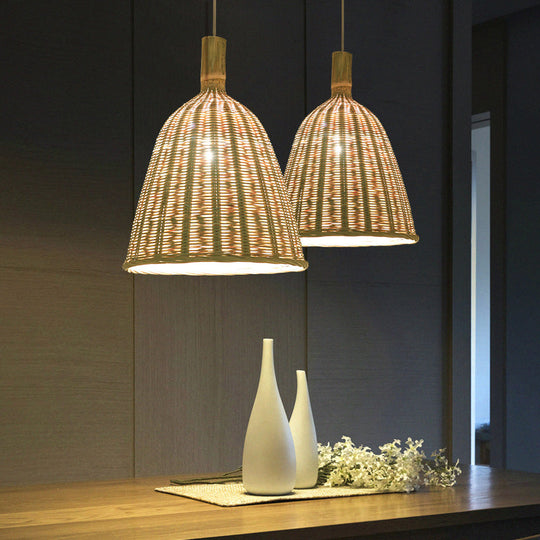 Bamboo Funnel Tea Room Pendant Light - Wood Simplicity Fixture