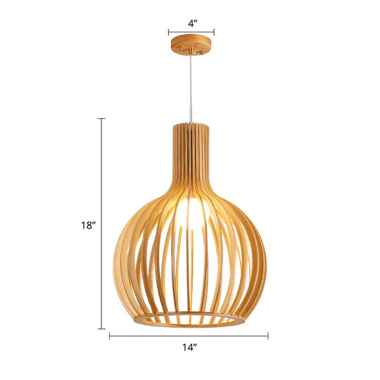 Minimalist Southeast Asian Ceiling Pendant Light - Elegant Wood Finish For Restaurants / E