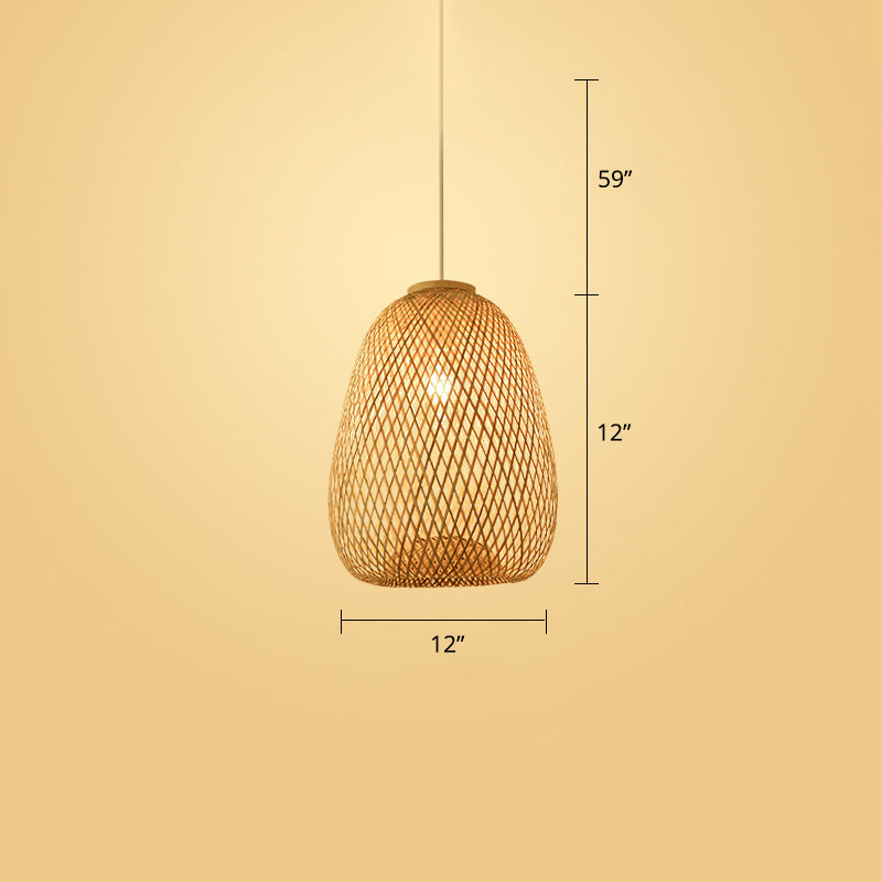 Handwoven Rattan Ceiling Pendant Light - Modern Style For Restaurants (Single) Wood / D