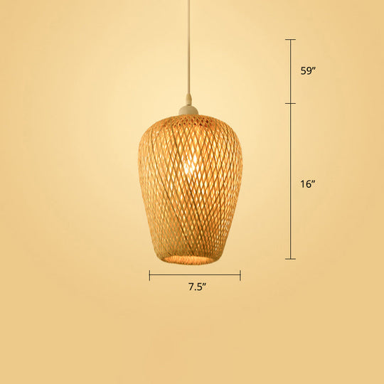 Handwoven Rattan Ceiling Pendant Light - Modern Style For Restaurants (Single) Wood / I