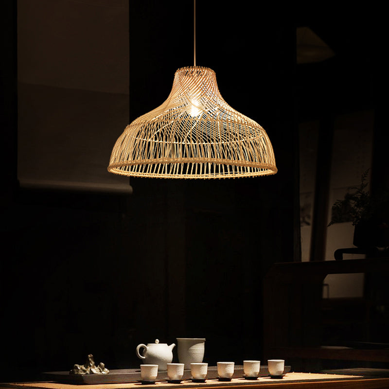Contemporary Rattan Pendant Light in Hat Shape - Tea Room Suspension Light