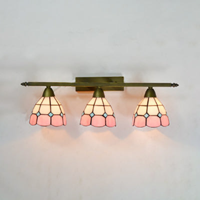 Vintage Tiffany Dome Wall Sconce Lamp Brass Finish - Yellow/Pink/Green/Blue 3 Lights For Bathroom
