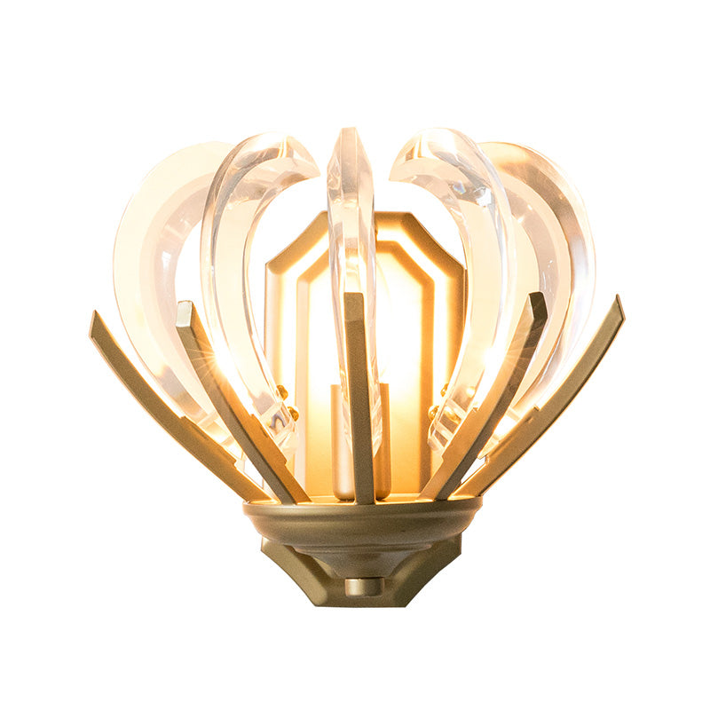 Vintage Flower Design Wall Sconce With Crystal Accents - Stylish Gold Finish Light For Bedroom