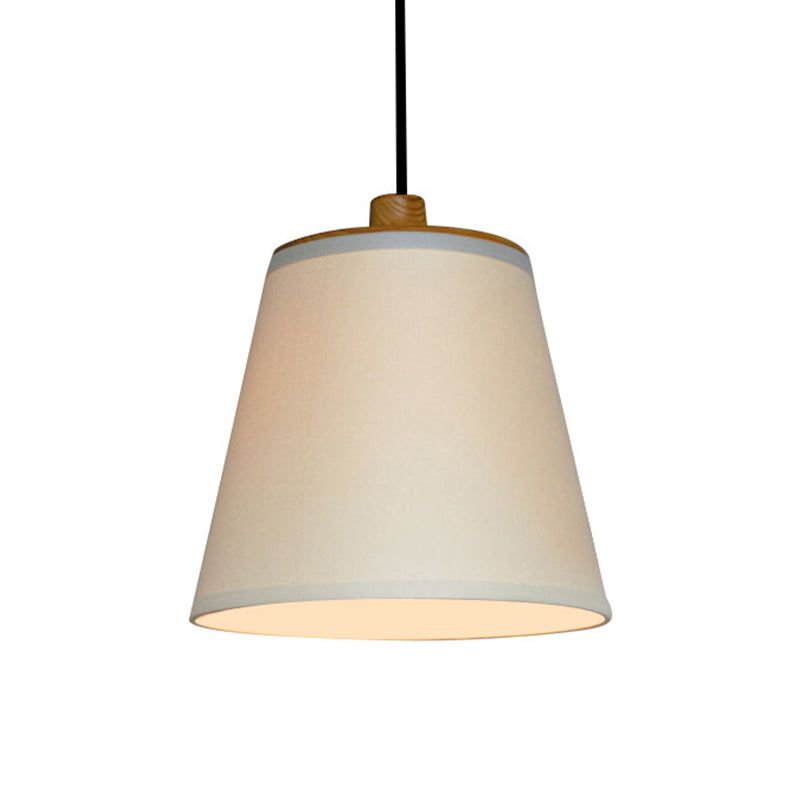 Sleek White Bucket Fabric Ceiling Pendant Light - Simplicity 1-Light Dining Room Hanging Lamp