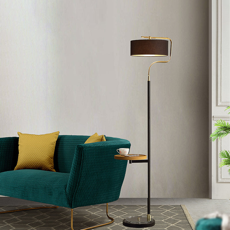Classic Drum Shade Standing Floor Lamp With Fabric - Black