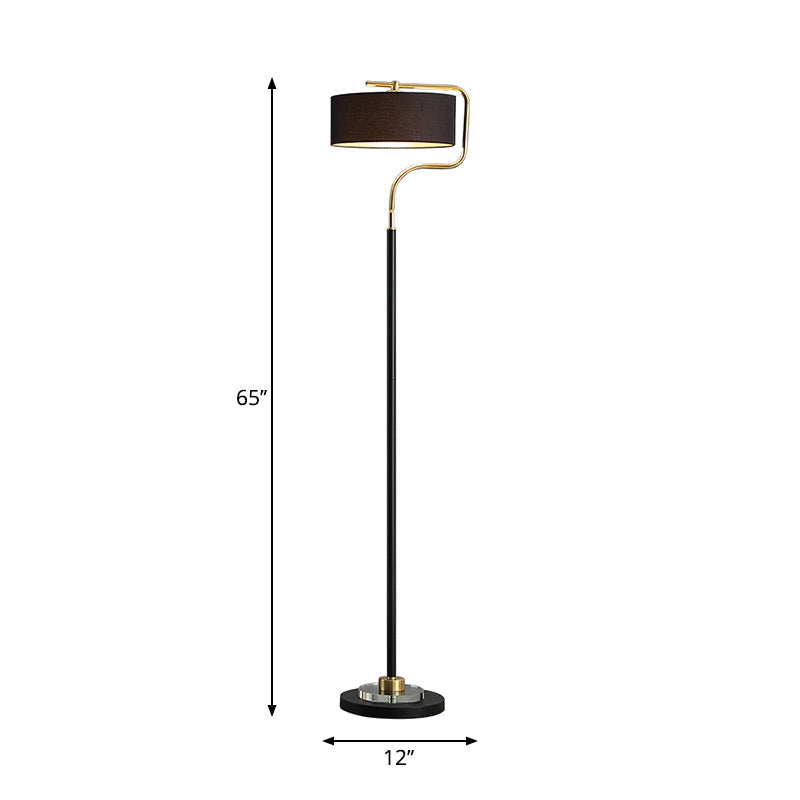 Classic Drum Shade Standing Floor Lamp With Fabric - Black / A