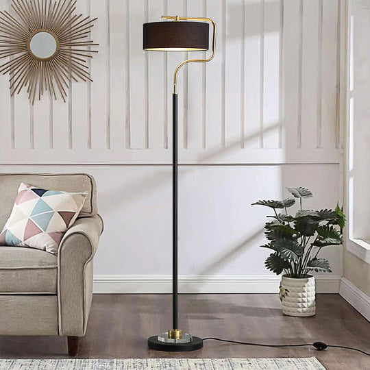 Classic Drum Shade Standing Floor Lamp With Fabric - Black